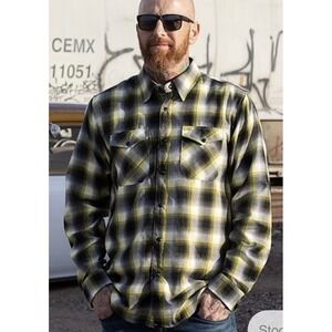 Rare Limited Dixxon Flannel Company Mooneyes  Plaid Flannel Mens XL Yellow Snaps
